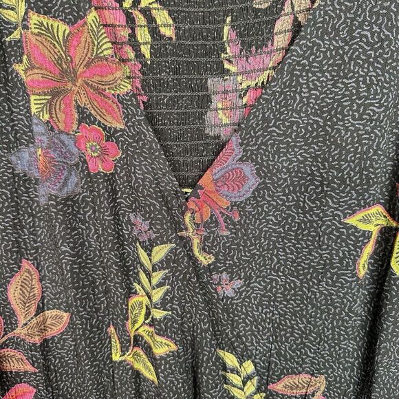 Fat‎ Face Bennie Floral Midi Dress Sz 10 Short Black Red Floral Smocked Boho - Picture 4 of 12